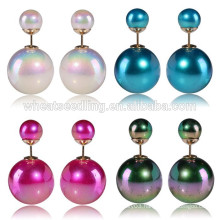 Latest design hot popular fashion elegant shiny double pearl earrings double side earrings